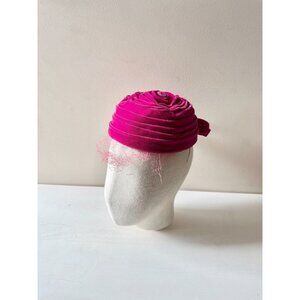 Vintage FRENCH ROOM Fuchsia Pink Velvet Pleated Bow Turban Juliet Hat